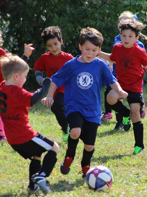 niños desarrollado habilidades en un campamento de fútbol